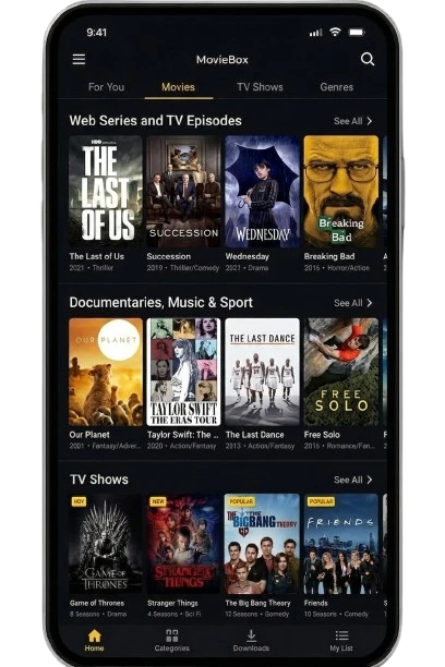 Web Series and TV Episodes 
Documentaries, Music & Sport